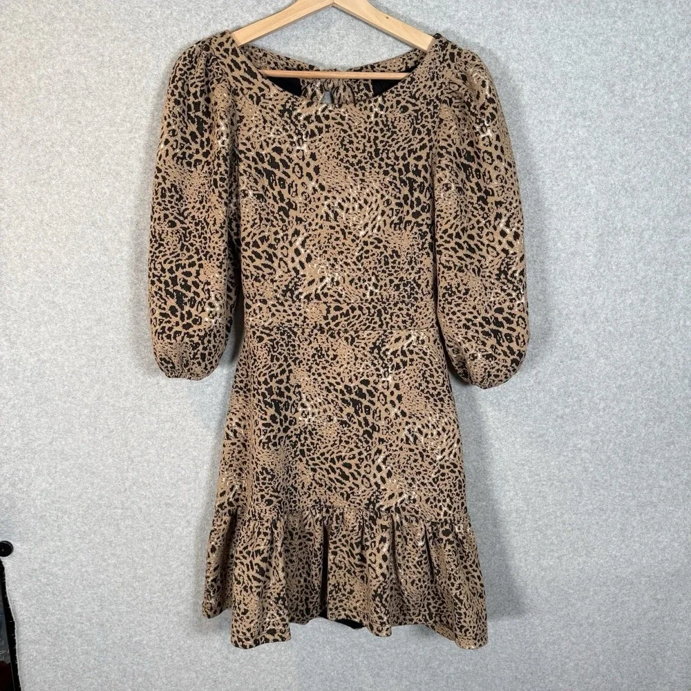 Maeve Animal Print Mini Dress Puff Sleeve 4 Petite‎ Leopard CutOut Anthropologie